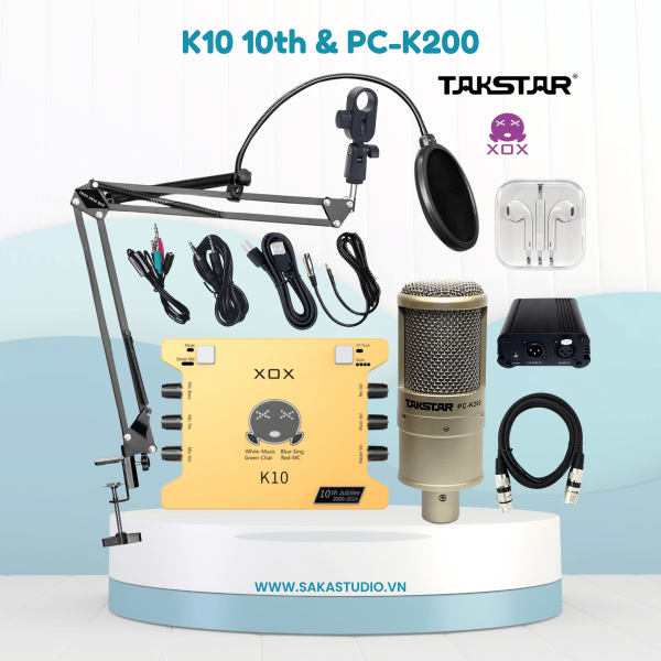Combo thu âm livestream Sound Card K10 + Micro Takstar PC-K200