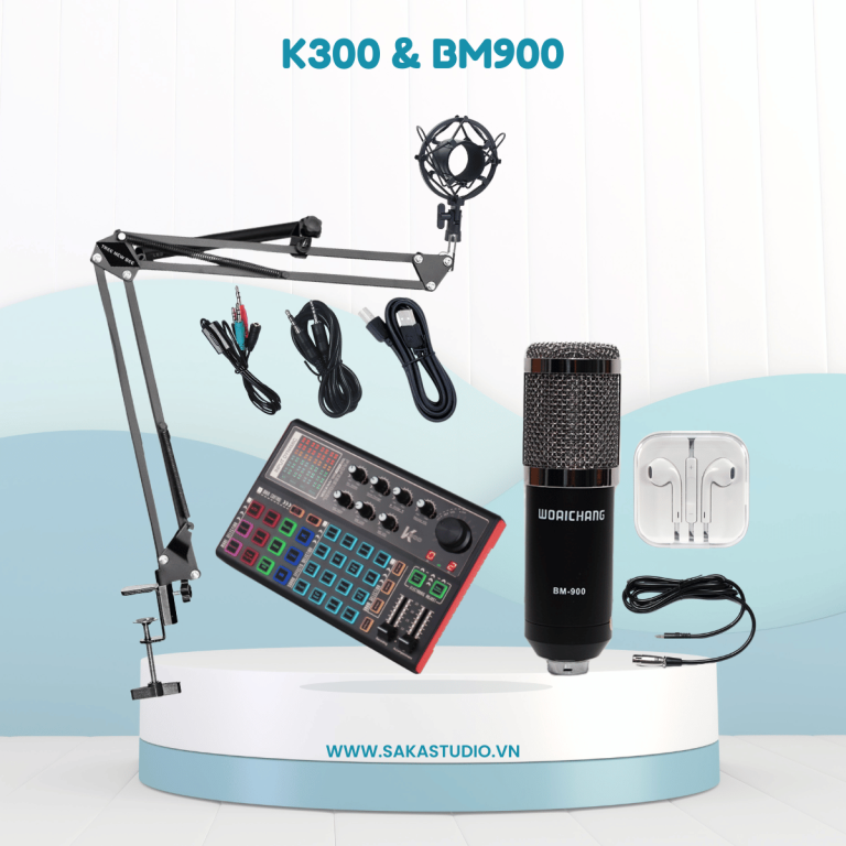 Bộ mic hát livestream TikTok, Bigo giá rẻ K300 + Micro BM900