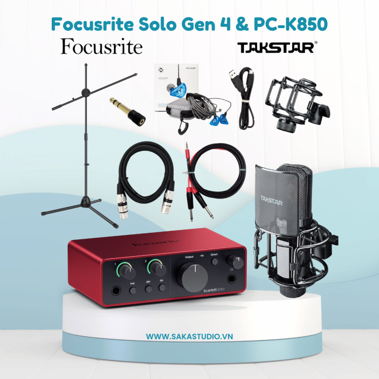 Bộ thu âm Focusrite solo gen 4, micro pc k850, qkz63